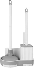 Toilet Brush and Plunger Set, 3 in 1 Toilet Bowl Brush and Holder with Crevice Cleaning Brush Wall Mounted Household Bathroom Cleaning Tools Combo(White-Gray)