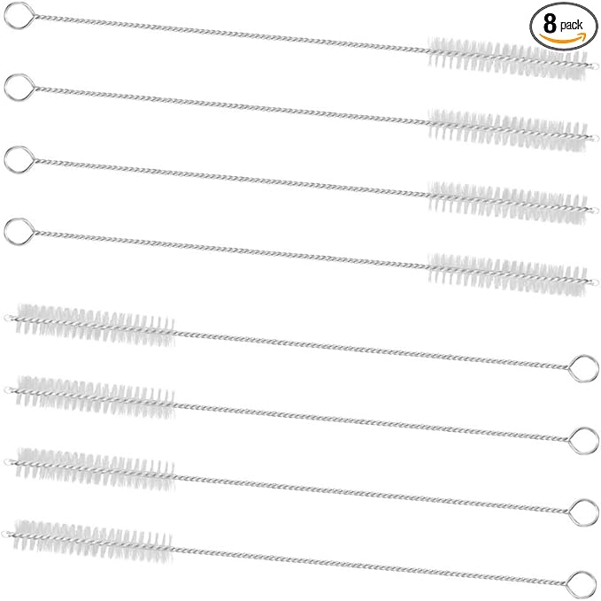GFDesign Drinking Straw Cleaning Brushes Set Pipe Tube Cleaner Nylon Bristles Stainless Steel Handle - 8" x 3/8" (10mm) - Set of 8