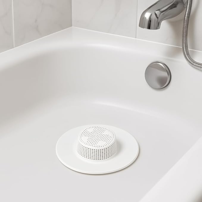 2 Pack Rubber Hair Catcher for Shower & Bathtub Drains – Flexible Drain Cover Strainer Hair Stopper Trap, Sits Securely on Top (No Suction Needed), Reusable & Easy to Clean
