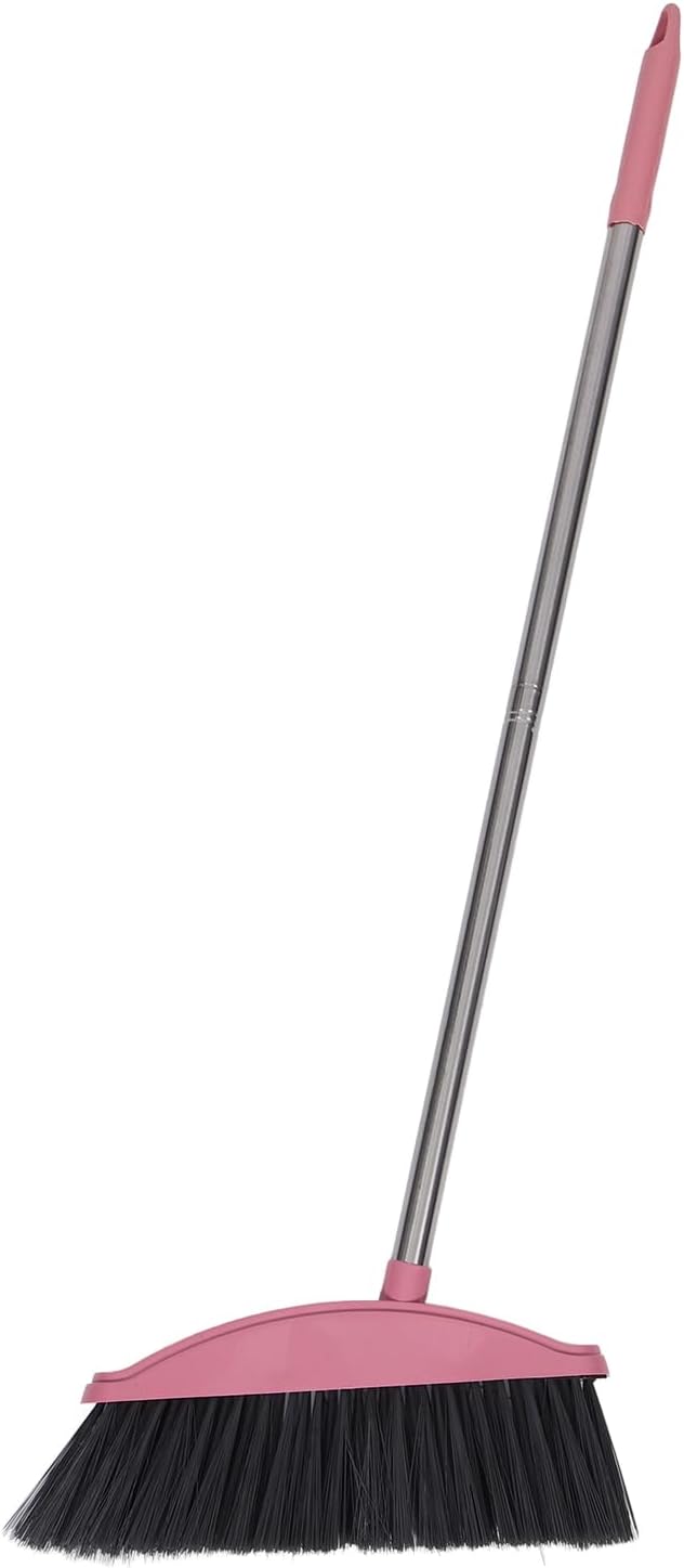 Luxshiny Indoor Broom, Stainless Steel Angle Broom with Long Handle Soft Floor Sweeping Brooms Home Cleaning Tool for Kitchen Bathroom Pet Pink