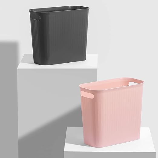 rejomiik Bathroom Small Trash Can Slim Garbage Can Wastebasket 3.5 Gallon Plastic Trash Bin Container for Bedroom, Home, Office, Dorm Room, Kitchen, 2 Pack Dark Gray