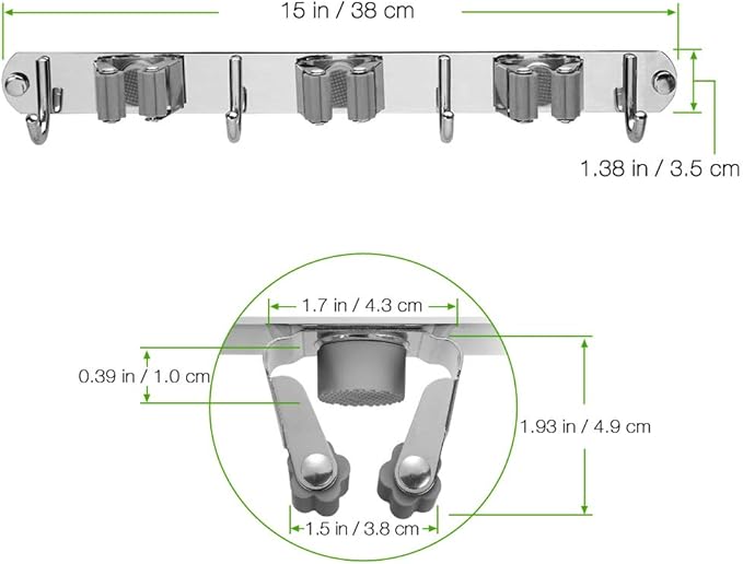 Broom Closet Organizer Wall Mounted, Fyrcomft Heavy Duty Stainless Easy Install Broom Mop Holder with 3 Racks 4 Hooks (Grey)