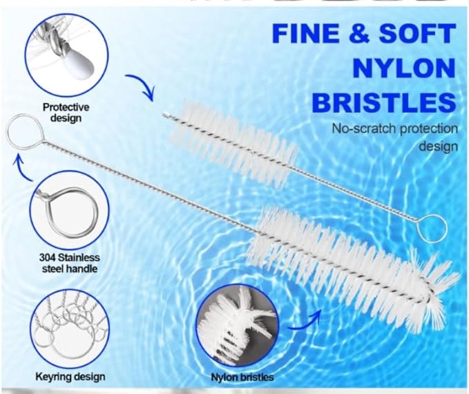 10 Pcs Nylon Straw Cleaning Brush Set – Bottle Pipe Cleaner Brushes for Straws, Kettles, Tubes & Spouts – Flexible Stainless Steel Wire with High-Density Nylon Bristles – Multi-Size Pipe Cleaner Set