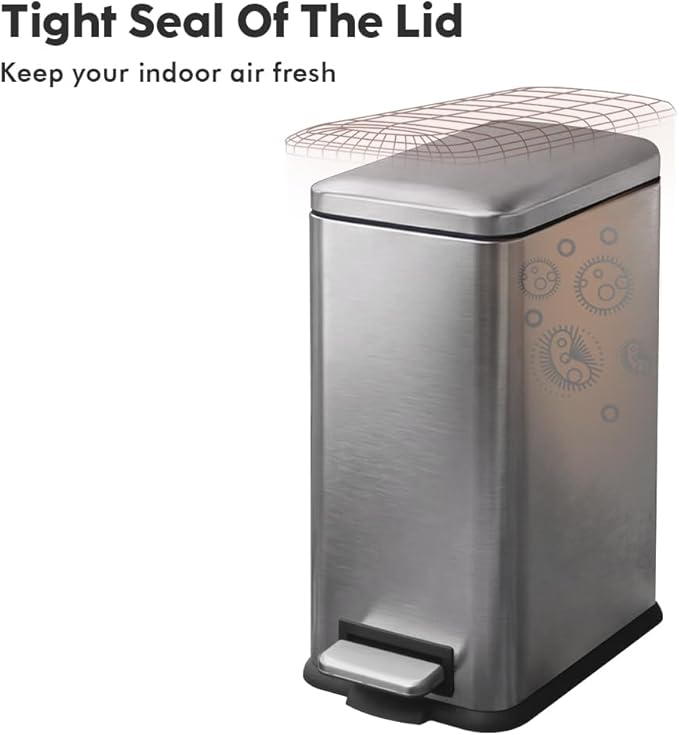 8 Gallon Trash Can with Lid, Stainless Steel Bathroom Garbage Can with Removal Inner Bucket, Soft Close Lid, Step on Trash Bin for Kitchen, Office, Laundry, 30 Liter Capacity, Kohler Grey