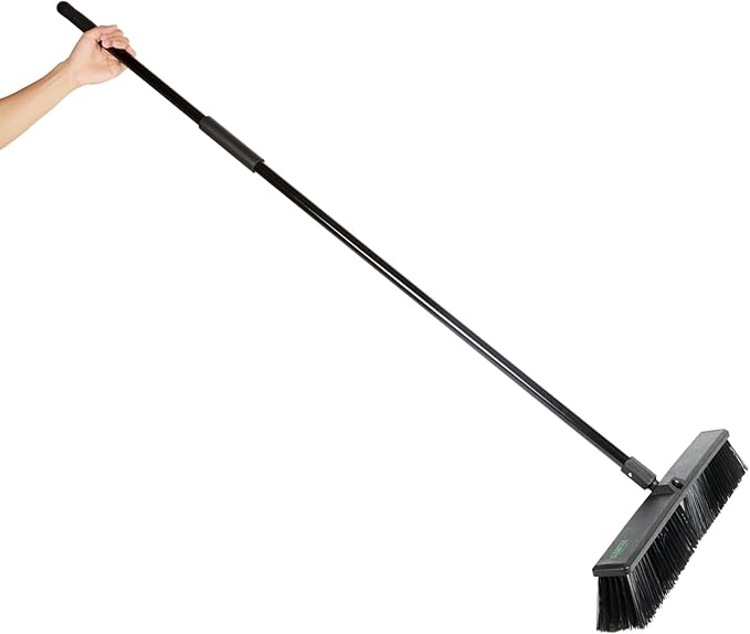 Restaurantware-Clean Tek Professional 23.62 Inch Push Broom, 1 Heavy-Duty Broom with 59â€ Handle - Medium Bristles, 2 Handle Attachment, Wooden, Commercial Use, for Deck, Garage, Yard, Patio