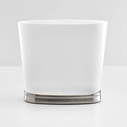 iDesign Slim Bathroom Trash Can, Small Plastic Garbage Can for Bedroom, Office, Desk, or Dorm, 2-Pack, Frost/Brushed