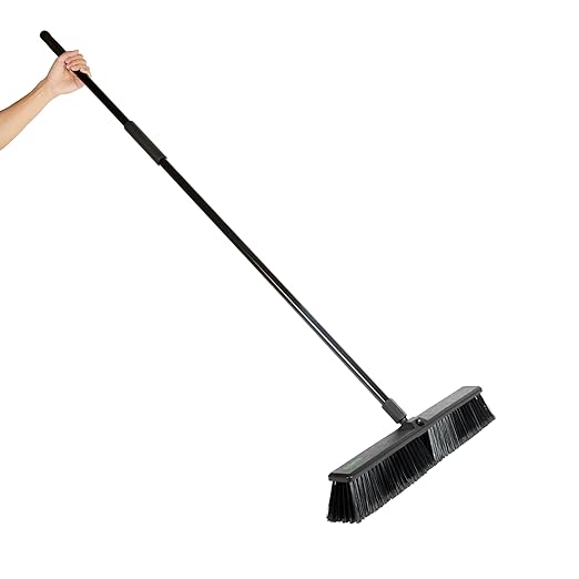 Restaurantware-Clean Tek Professional 23.62 Inch Push Broom, 1 Heavy-Duty Broom with 59â€ Handle - Fine Bristles, 2 Handle Attachment, Wooden, Commercial Use, for Deck, Garage, Yard, Patio