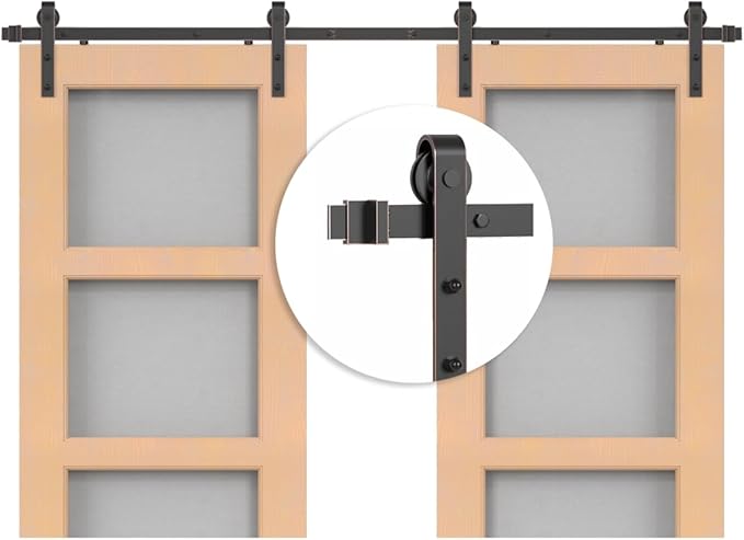 ORB Oil Rubbed Bronze Sliding Barn Door Hardware Kit with 16FT Track/Rail Double Door Brushed Antique Bronze