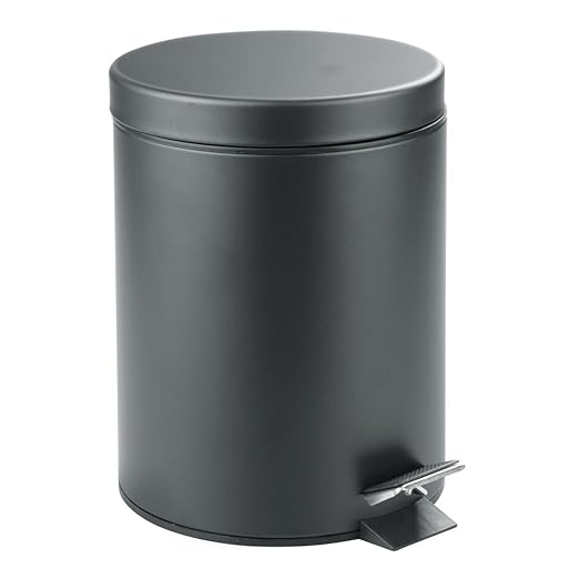 InterDesign 5-Liter Steel Step Waste Can with Bucket Insert – Matte Gray 5L