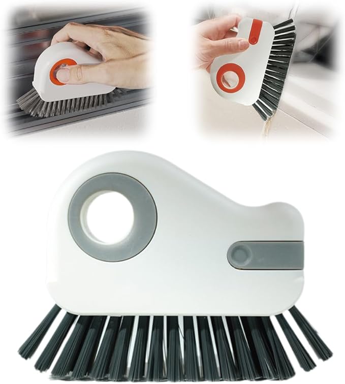 Window Groove Cleaning Brush,2026 Upgrade 2 in 1 Multifunction Hard Bristle Cleaning Brush with Hidden Scraper for Sliding Door Track, Window Sill, Window Seal (Grey)