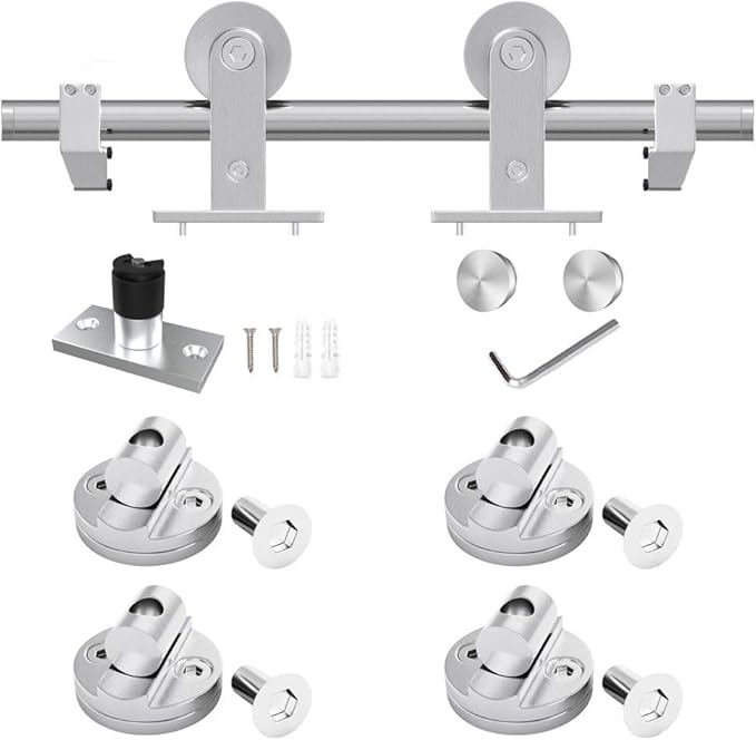 WINSOON Barn Door Hardware Kit 6FT: Brushed Nickel Heavy-Duty Smoothly Quietly Low Profile - Stainless Steel Sliding Door Track for in/Exterior - Easy Assemble Top Mount Barn Door Kit for DIYers