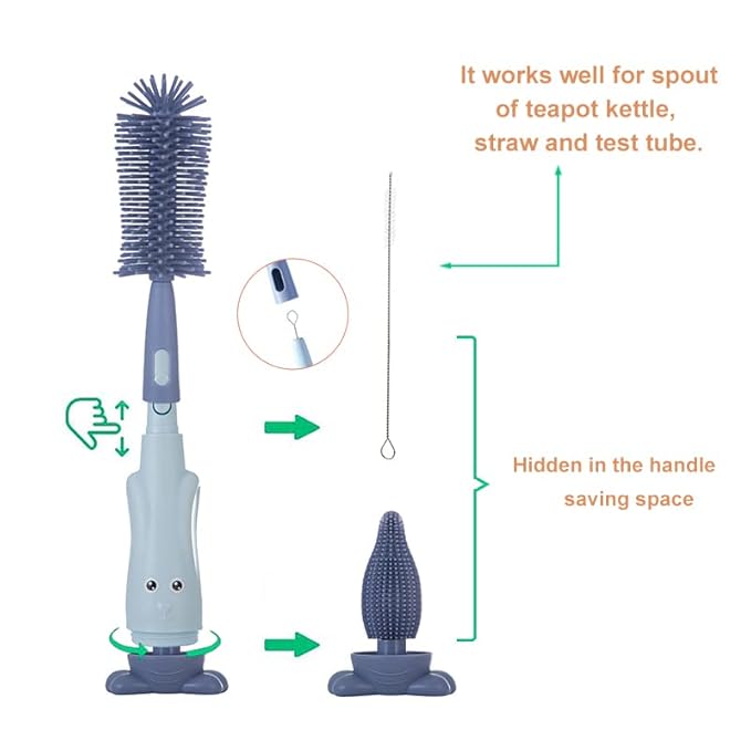 Chemimoso Multifunctional Cleaning Brush, Baby Bottle Brush, Bottle Brush Cleaner Set, Dark Blue, Silicone and Nylon Brush