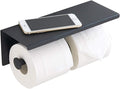 BGL 304 Stainless Steel Double Toilet Paper Holder Wall Mounted Matte Black Two Heads Roll Tissue Paper Holder with Shelf (Black)