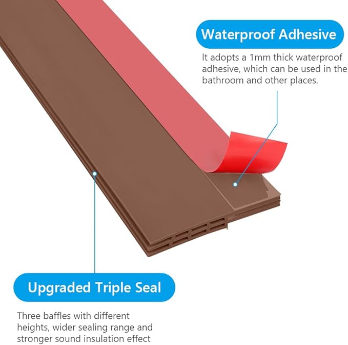 Ainiv 2 Pack Door Draft Stopper Under Door Seal, 2" W x 39" L Cutable Soundproof Door Seal, Adhesive Under Door Sweep for Exterior & Interior Doors Dust and Noise Insulation Weather Stripping-Brown