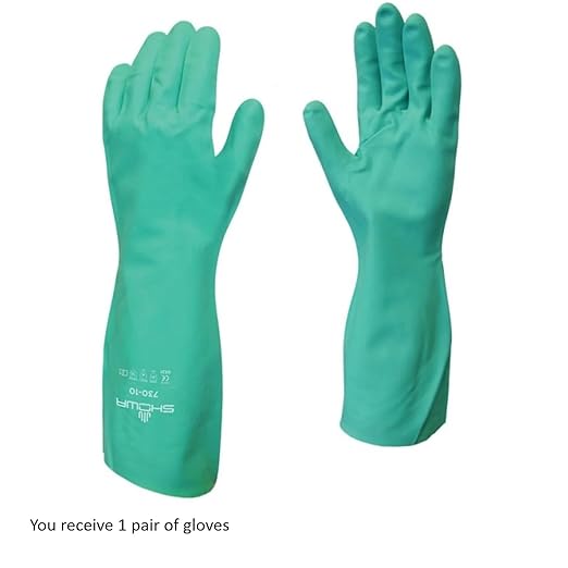 SHOWA 730 Nitrile Chemical Resistant Safety Glove with Cotton Flocked Liner, Food Safe, 15 Mil Thick, 13" Length, Large (1 Pair)