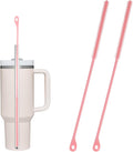 2pcs Silicone Straw Cleaner Brush, 9.5in Extra Long Reusable Straw Brush for Stanley, Metal, Glass Straws, Bendable Travel Drinking Bottle Lid Cleaning Tool for Crevice Pipe Tube (Pink)