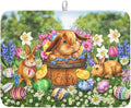 Easter Bunnies Eggs Dish Drying Mat for Kitchen Counter,Spring Colorful Flowers Drying Mat 18 x 24 Inch with High Absorbent Microfiber Drainer Mat for Coffee Bar