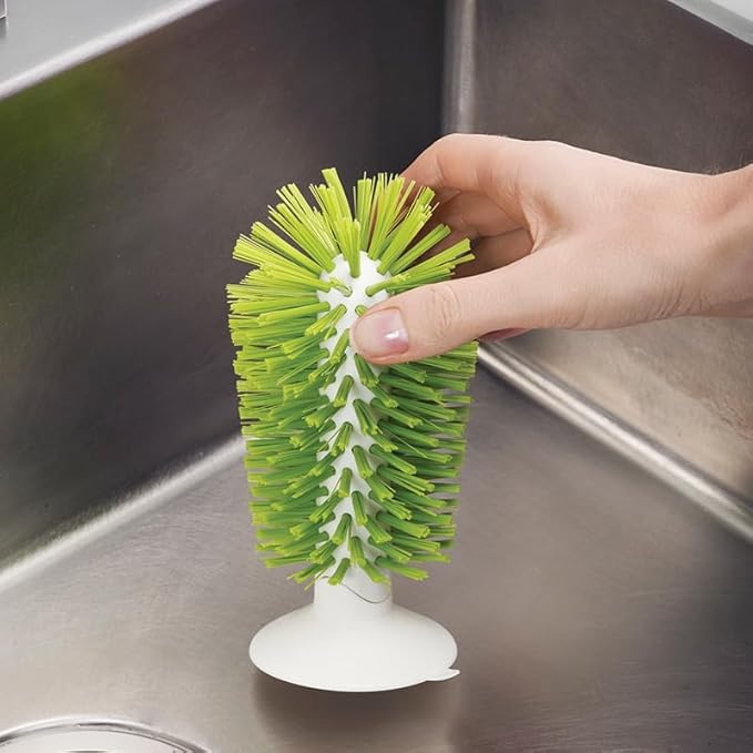 Brush-Up Glass Brush with Suction Cup Upright Stays in Sink Bristle Scrub Kitchen Bottle Cleaning Washing Green (Multi)