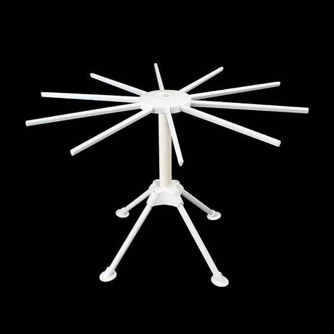Ourokhome Collapsible Pasta Drying Rack, Plastic Foldable Homemade Fresh Spaghetti Stand Dryer Noodle Hanger for Kitchen with 10 Arms, Stable, Easy Storage, Quickly Set Up (White)