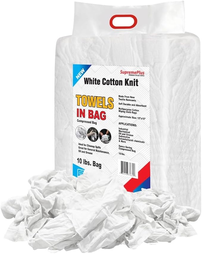 New White Cotton Tshirt Paint Rags (10 lbs. Bag Bulk) - Professional Grade Wiping Cloths for Garages, Restaurants, Polishing and Staining
