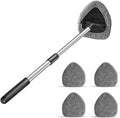 Windshield Cleaning Tool, Car Window Cleaner with 4 Washable Reusable Microfiber Pads, Extendable Long Handle Glass Wiper Cleaning Kit, Auto Accessories Universal for Office and Home (Gray)