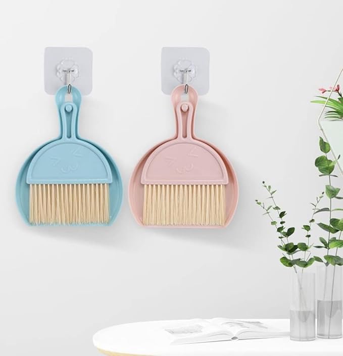 Small Broom and Dustpan Set for Home, Mini Clean Brush with Dust Pans Cute Hand Broom Brush Dust Pan with Hanger Hole, Small Cleaning Brush Set for Desktop Computer Table Keyboard (blue-1pc)