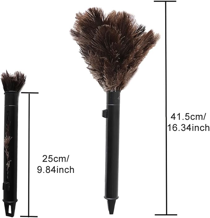 2pcs Ostrich Feather Duster for Cleaning, 9.8-16 inch Fluffy Natural Retractable Feather Duster with Retractable Handle (Black)