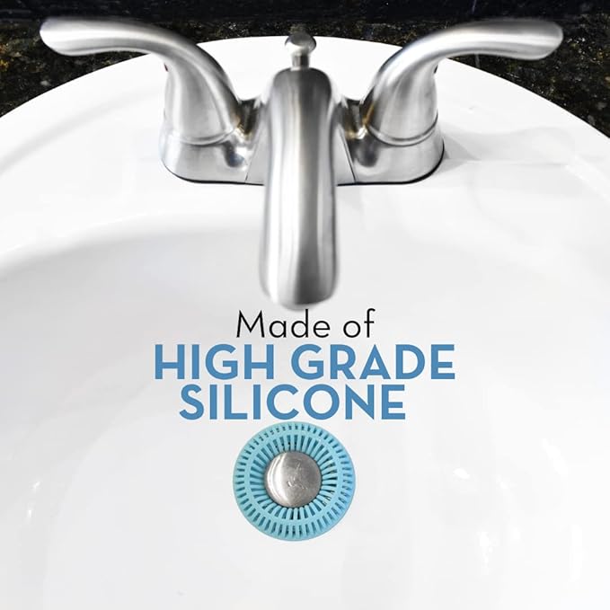 Bathroom Sink Hair Catcher for Pop-Up Drain – SinkRing 1.57" Precision Strainer for Bathroom Sink Drains | Clog-Free Hair Trap for Contacts, Earrings, Jewelry | No Suction or Screws – Aqua Blue