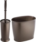 mDesign Plastic Compact Toilet Bowl Brush, Round Slim Wastebasket, Garbage Can/Recycling Bin Combo - Bathroom Cleaning/Storage, Holds Tissue, Cotton Balls, Trash, Hyde Collection, Set of 2, Bronze