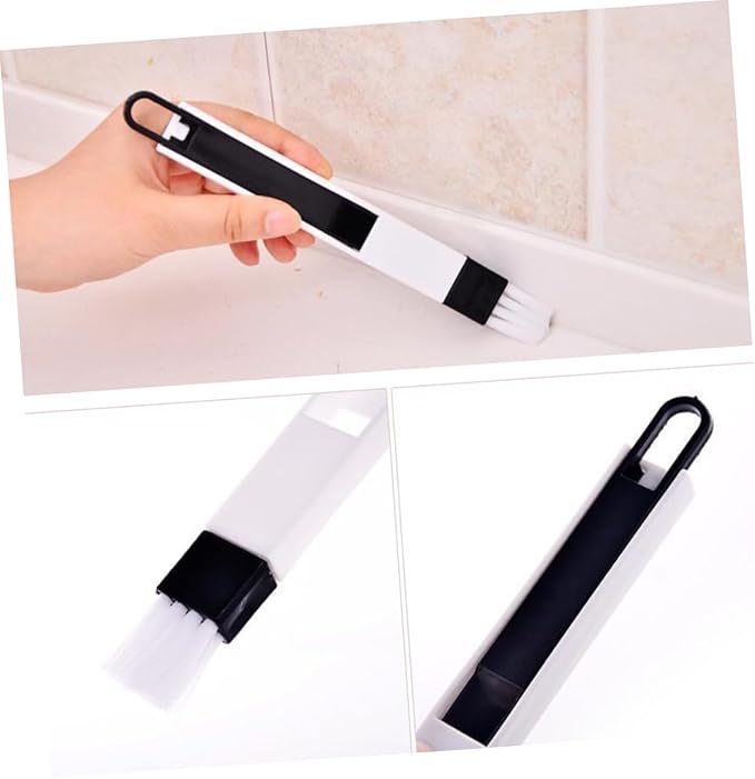 FRCOLOR 3pc Detachable Window Door Track Brush Cleaning Tool with Dustpan Multipurpose Keyboard Cleaner for Grooves and Corners Black