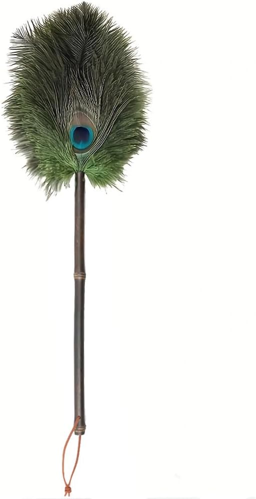 Peacock Feather Duster with Purple Bamboo Handle,Mini Decorative Cleaning Tool for Delicate Surfaces, Antiques, Party Props & Small Spaces Reusable, Lightweight & Aesthetic Gift