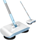 2 in 1 Carpet Sweeper Cleaner, Vacuum Broom Powerful Manual Vacuum Cleaner Hand Push Sweeper Mop Cleaning Machine with Cloth (with One Cloth), Blue