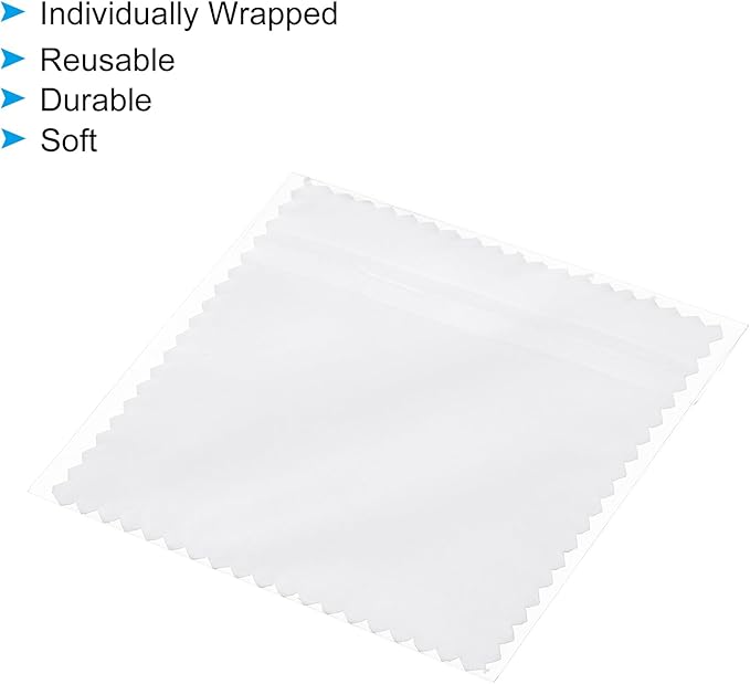 PATIKIL 3.15x3.15" Jewelry Cleaning Cloth, 100Pcs Individually Wrapped Double-Sided Microfiber Polishing Cloth for Silver Gold Brass Platinum Jewelry, White