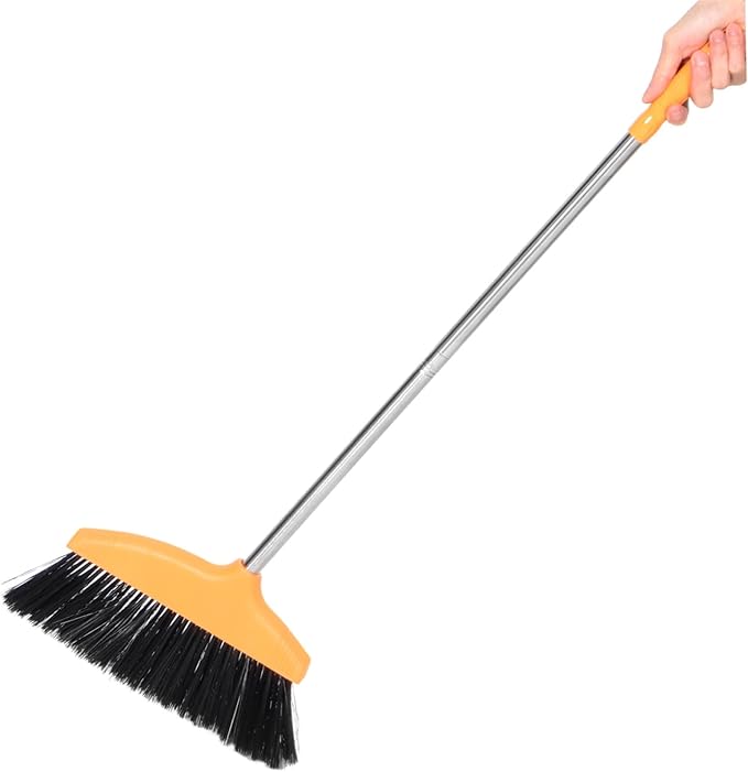 Unomor Stainless Steel Handle Soft Bristle Broom for Home Wide Angle Floor Cleaning Broom Dustpan Pet Hair Long Handle for Household and Commercial Cleaning