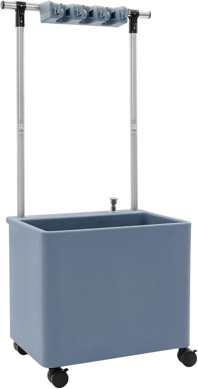 Floor Mop Sink, Mop Service Basin with Cleaning Tool Rack, Floor Mount Slop Sink with Wheels, With Drainage, for Kitchen, Laundry Room, Bathroom and Industrial Use (3 Mop Slots/4 Hooks)