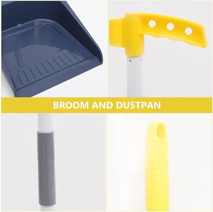 Soft Bristle Broom and Dustpan Set with Stainless Steel Handle, Magnetic Clip, and Long Reach for Home and Pet Hair Cleaning, Easy Hair Removal,Perfect for Indoor Floors and Sofa Areas