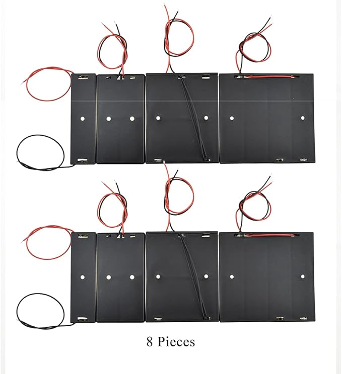 HAHIYO 18650 Battery Holder Bundle Series with Wire Sturdy Clapm Flexible Springs Contact Build-in Harnesses Batteries Black Case Easy Install 8 Pieces for Wall Clocks Ham Radio Kids Toys