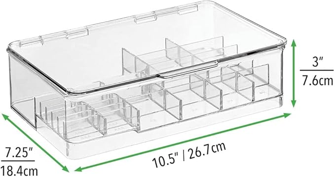 mDesign Plastic Large Stackable Divided Battery Storage Organizer Box with Hinged Lid for AA, AAA, C, D, 9 Volt Sizes, Great Storage for Kitchens, Home Offices, and Utility Rooms - Clear