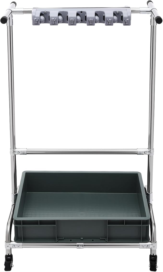 Garden Tool Organizer, 10 Slots with Hooks, Movable Floor-Mounted Mop Rack Floor Standing Cleaning Tool Cart Storage for Garage Organization and Storage, Hold Long-Handled Tool/Rake/Broom (Style 2)