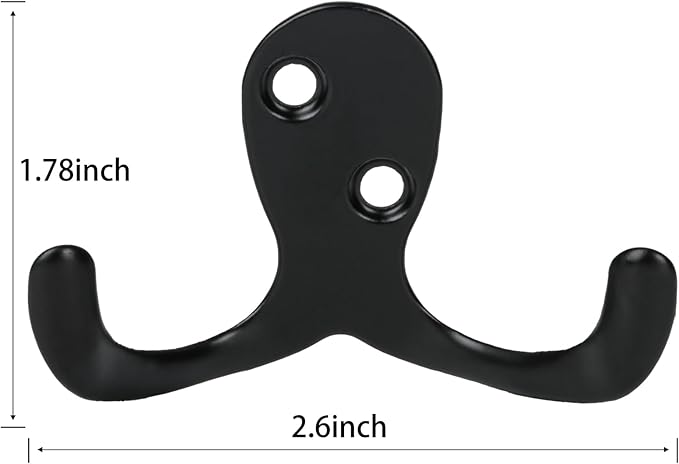 Aynoo 10 Pack Coat Hooks, Metal Wall Hooks Hardware, Heavy Duty Double Prong Wall Mounted,Black