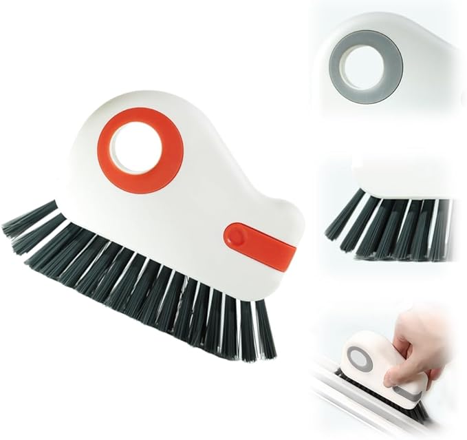 2026 New 2 in 1 Groove Cleaning Brush - Window Track Cleaner with Hidden Scraper, for Sliding Door Track, Window Seal (Orange)