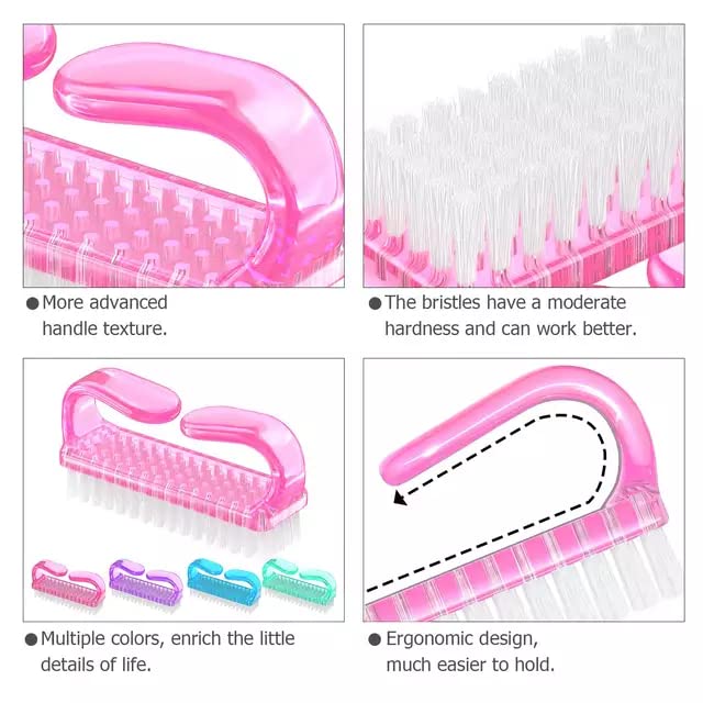 4 Pcs Nail Brush for daily Use -4 Different Kinds of Fingernail brush with Plastic Handle Nail brush for cleaning Fingernails - Easy to use Nail Scrub brush-Nail Cleaner Nail brushes for Man and women