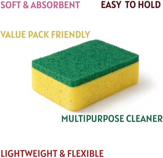 Kitchen Sponges 10-Pack Heavy Duty Dual Sided Dish Scrubber Sponges, Sponges for Cleaning Pots Pans & Non Stick Cookware, Durable Stink Free Household Kitchen Cleaning Supplies & Scrub Sponges.