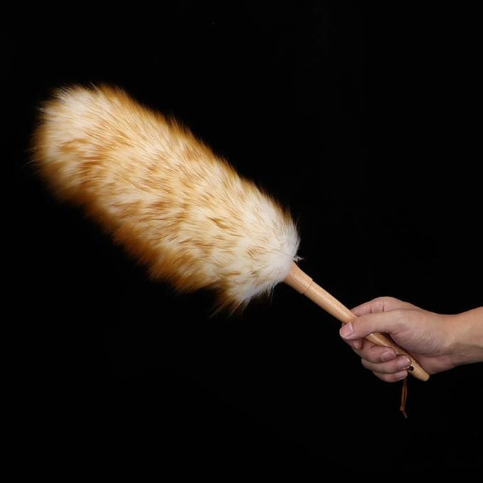 Lambswool Duster with Solid Wooden Handle, Comfortable Grips 20.9 Inch Long Feathers Duster for Cleaning Wall Plant Desk Blind Cleaner Duster Tool