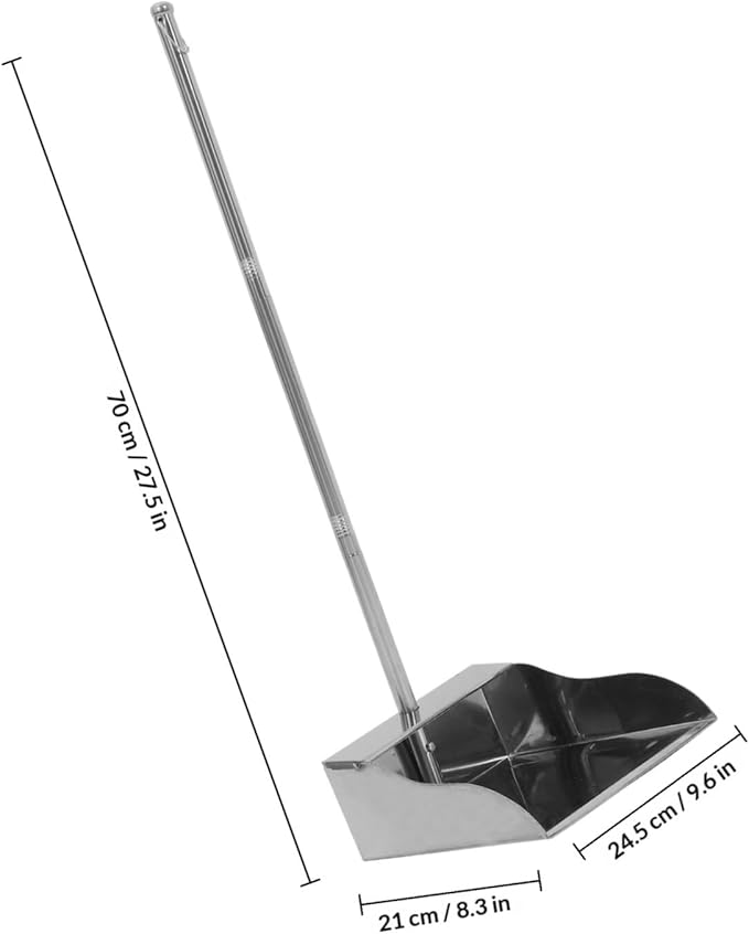 Stainless Steel Dustpan with Long Handle Large Heavy-Duty Garbage Shovel Standing Sweeper for Indoor Outdoor Commercial and Home Cleaning Tasks