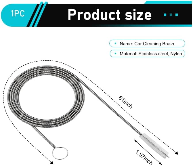 WZP Auto Sunroof Drain Cleaning Tool, 61 Inch Flexible Drain Brush, Stainless Steel Brush Rod and Anti-scratch Nylon Bristles, Universal for Car Sunroof Drain Hole Sewers Windshields