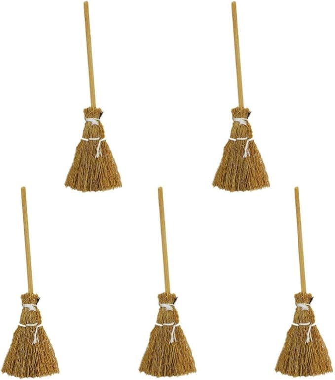 5Pcs Witch Broom, Miniature Broom Props Artificial Mini Broom Fairy Hopuse, Mini Straw Broom Fairy Micro Landscape Decoration Witch Broom Sweeping
