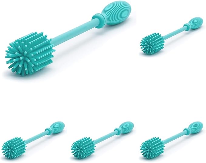 Chicco 9.5” Silicone Bottle Brush with Food-Grade Silicone Bristles | Dishwasher & Sterilizer Safe | Non-Slip, Comfort Grip Handle | Hangs for Drying & Storage | Teal (Pack of 5)