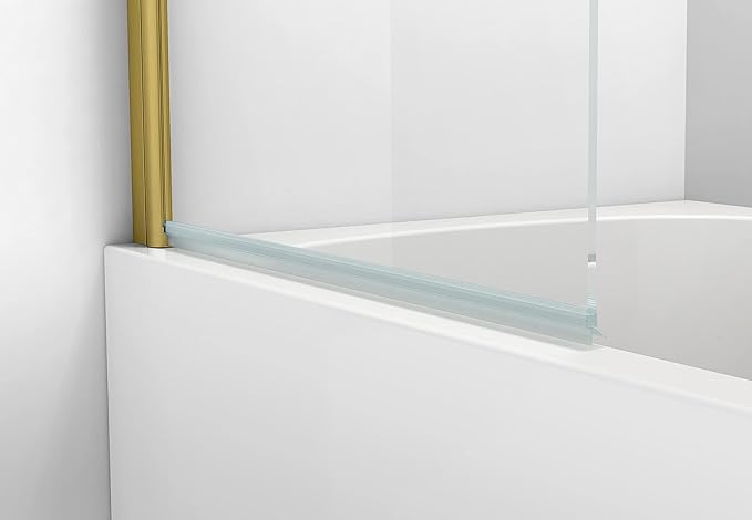 Sunrosa Pivot Tub Shower Door 34"58", Folding Bathtub Door With Tempered Glass, Frameless Design With Towel Bar, for Bathtub in Brushed Gold