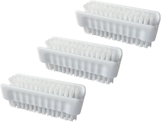 LOLA Classic Hand & Nail Brush, 2 Sided - 3 Pack, Soft & Stiff, Long-Lasting, Comfortable No-Slip Grip, Cleans Hands & Fingernails, White